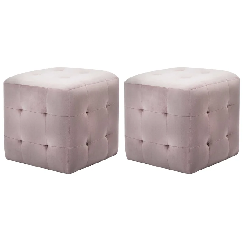 Lot de 2 poufs repose-pied tabouret capitonné 30 x 30 x 30 cm en tissu velours rose DEC029941