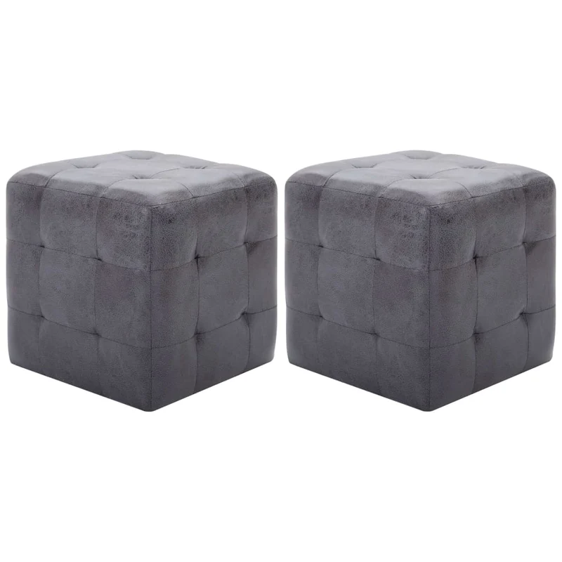 Lot de 2 poufs repose-pied tabouret capitonné 30 x 30 x 30 cm PVC aspect daim gris DEC029933