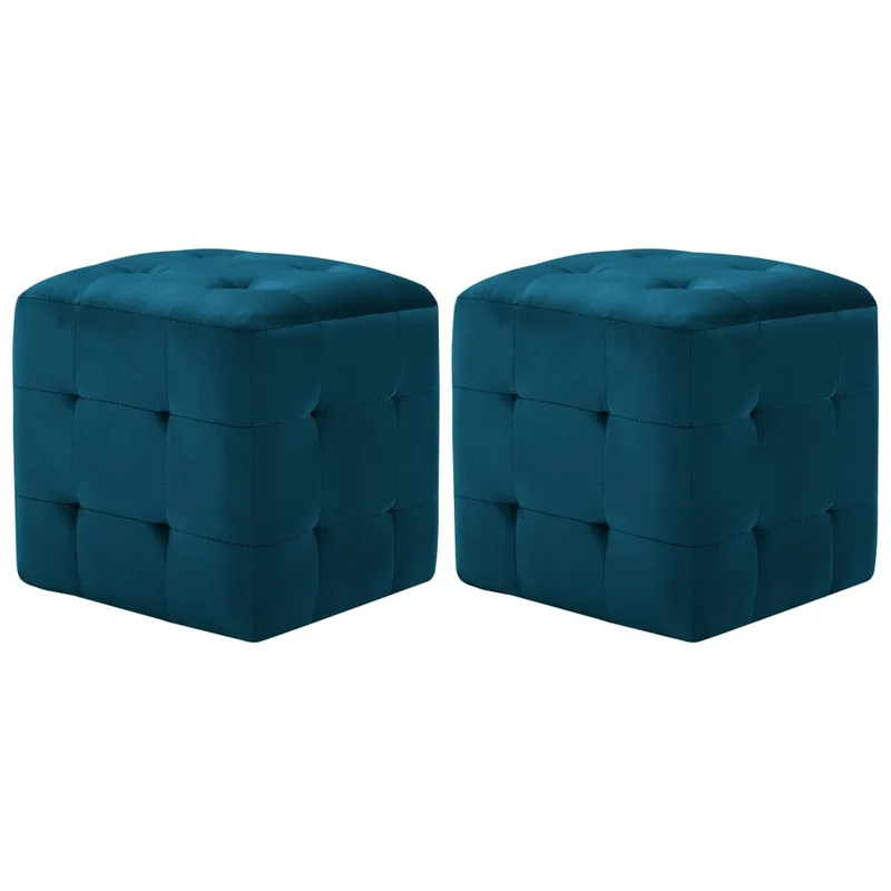 Lot de 2 poufs repose-pied tabouret capitonné 30 x 30 x 30 cm tissu velours bleu DEC029929