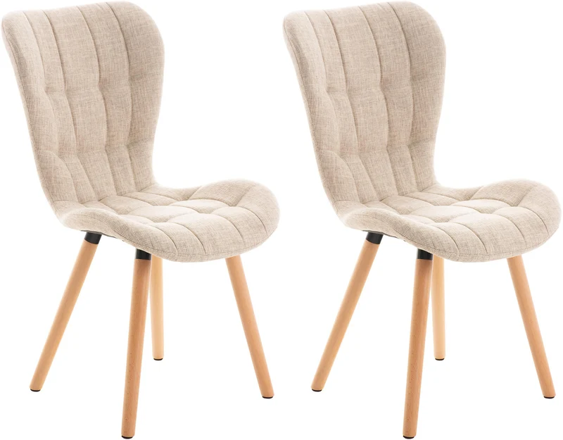 Lot de 2 chaises de salle à manger dossier haut coutures décoratives assise en tissu crème 10_0001653
