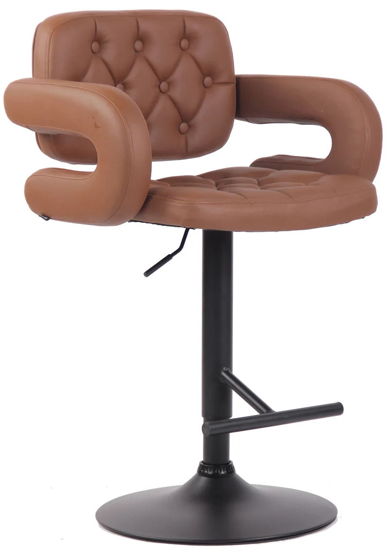 Tabouret de bar capitonné en synthétique marron clair accoudoirs repose-pieds métal marron design moderne TDB10504
