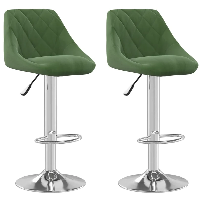 Lot de 2 tabourets de bar chaises hautes coutures en losange en velours vert foncé et acier DEC029891