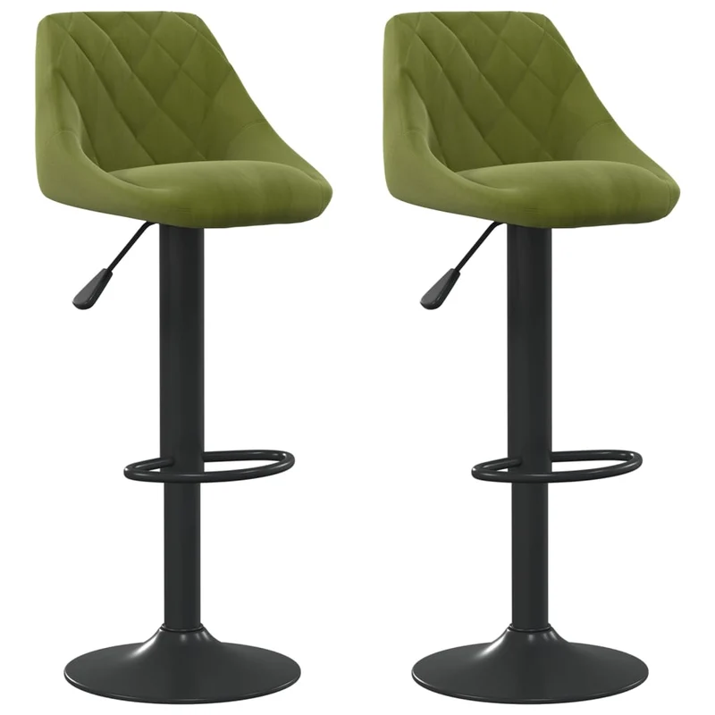 Lot de 2 tabourets de bar chaises hautes coutures en losange en velours vert clair cadre en acier DEC029885