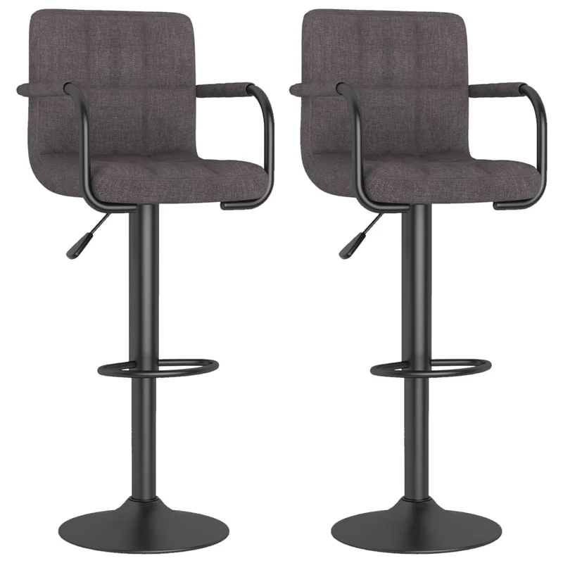Lot de 2 tabourets de bar chaises hautes avec dossier et accoudoirs en tissu taupe et acier DEC029882