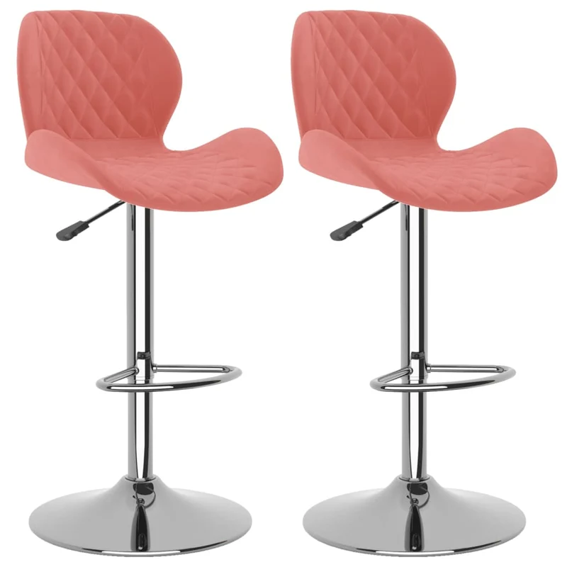 Lot de 2 tabourets de bar chaises hautes coutures en losange en velours rose cadre en acier DEC029845