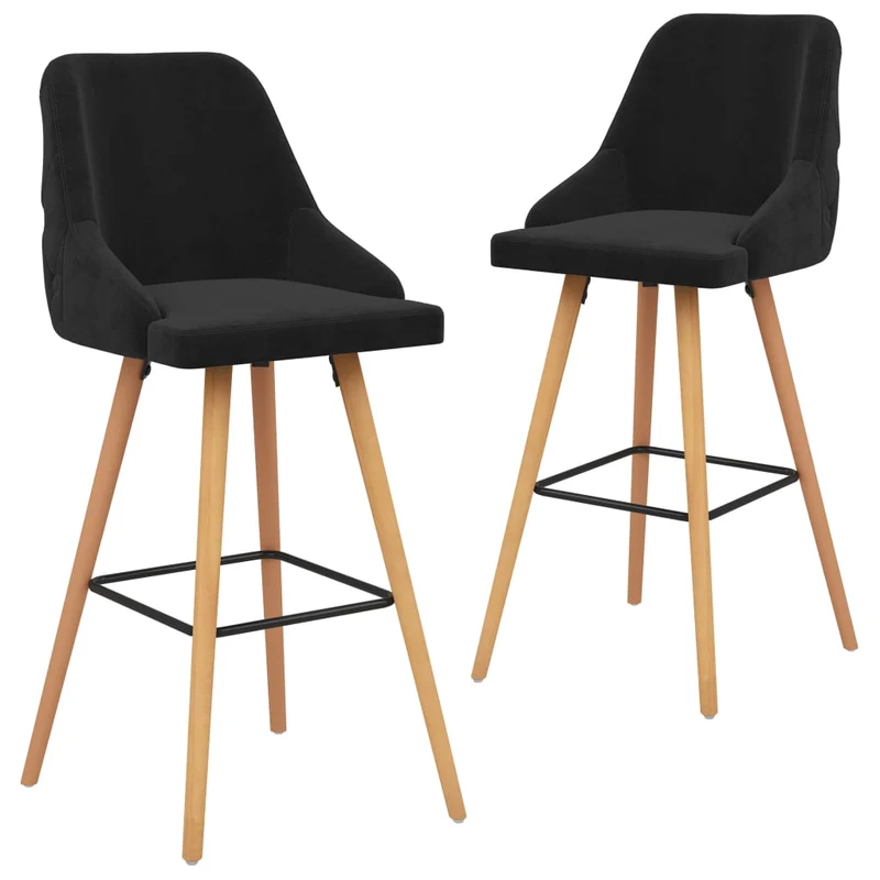 Lot de 2 tabourets de bar chaises hautes design moderne en velours noir et bois DEC029830