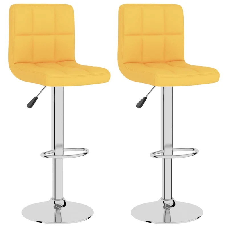 Lot de 2 tabourets de bar chaises hautes avec dossier en tissu jaune moutarde cadre en acier DEC029748