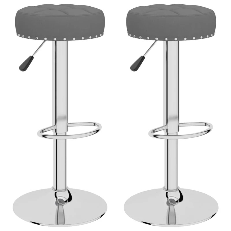 Lot de 2 tabourets de bar chaises hautes en tissu gris foncé boutons décoratifs cadre en acier DEC029709