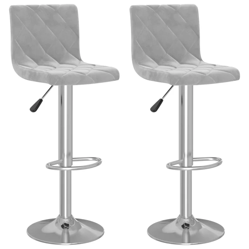 Lot de 2 tabourets de bar chaises hautes coutures en losange en velours gris clair cadre en acier DEC029693