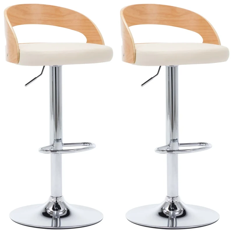 Lot de 2 tabourets de bar chaises hautes rétro en PVC crème bois courbé et métal DEC029657