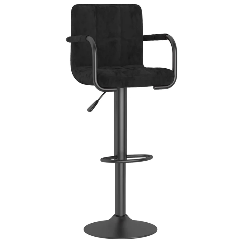 Tabouret de bar x1 chaise haute avec dossier et accoudoirs en velours noir cadre en acier noir DEC029536