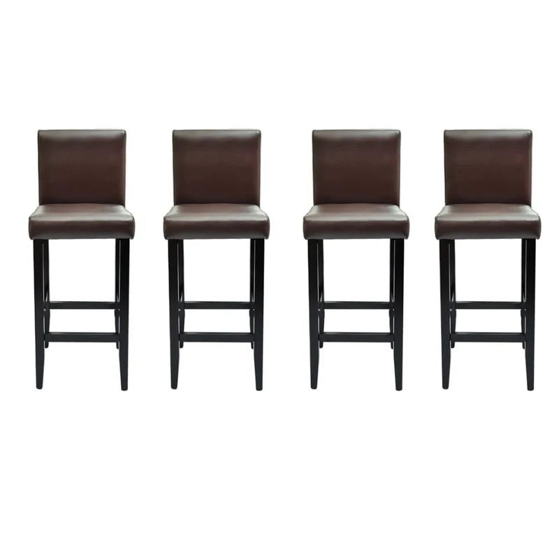 Lot de 4 tabourets de bar chaises hautes avec repose-pied en PVC marron foncé et bois DEC029919