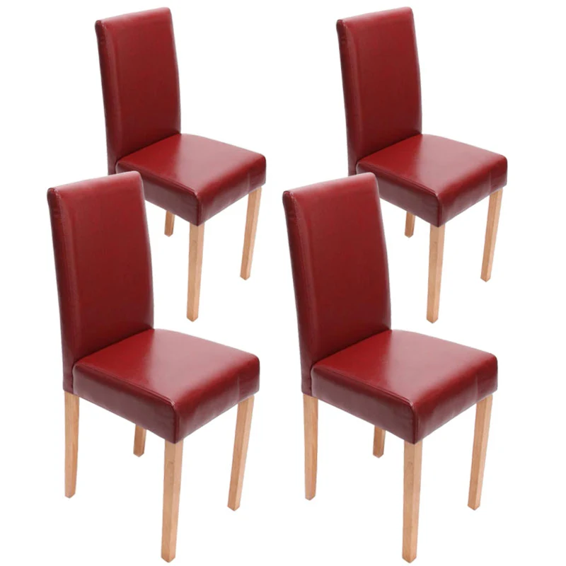 Lot de 4 chaises de salle à manger cuisine en cuir rouge pieds en bois clair design moderne 04_0000556