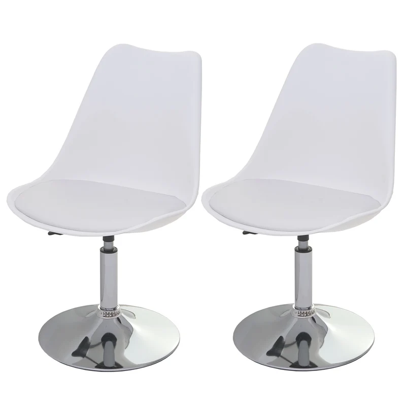 Lot de 2 chaises de salle à manger pivotantes réglable en hauteur PVC blanc piètement chromé 04_0000272