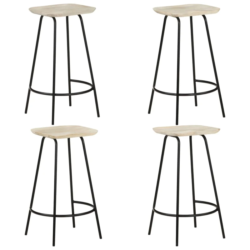 Lot de 4 tabourets de bar chaises hautes en bois de manguier et fer DEC029910