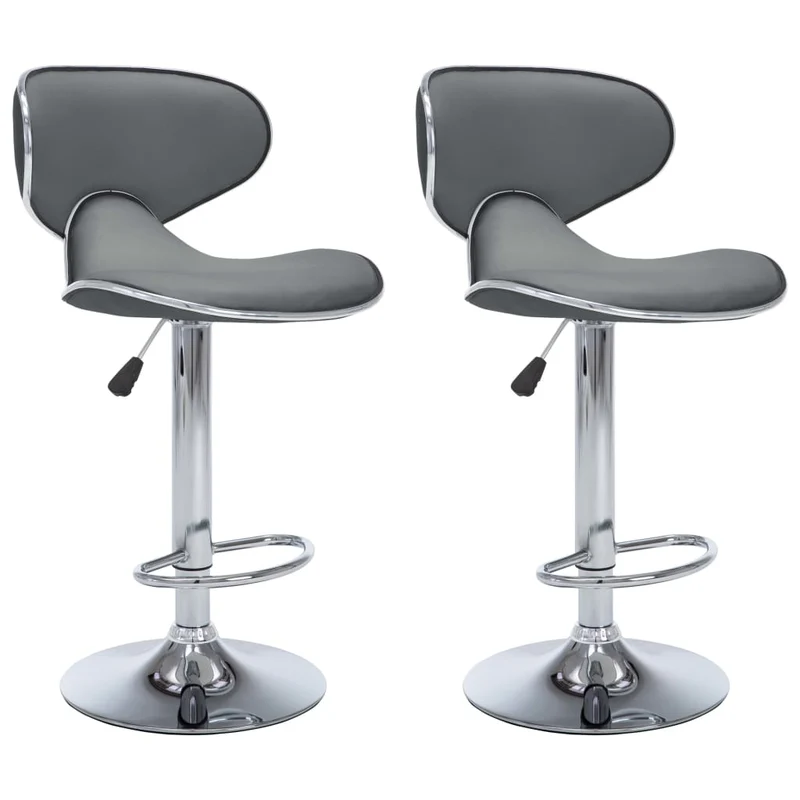 Lot de 2 tabourets de bar chaises hautes design moderne en PVC gris et acier DEC029737