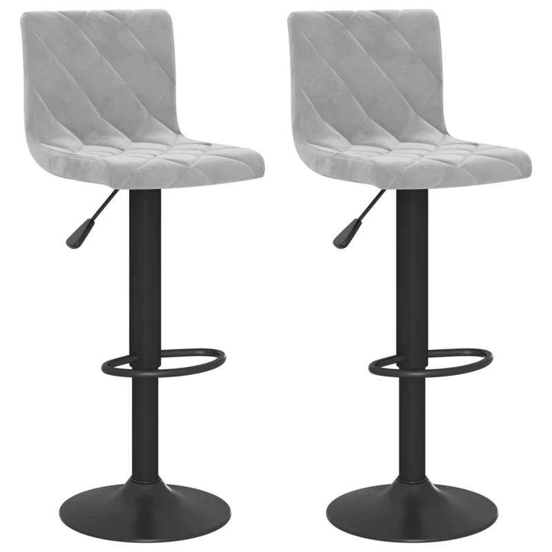 Lot de 2 tabourets de bar chaises hautes coutures losange en velours gris clair et acier noir DEC029698