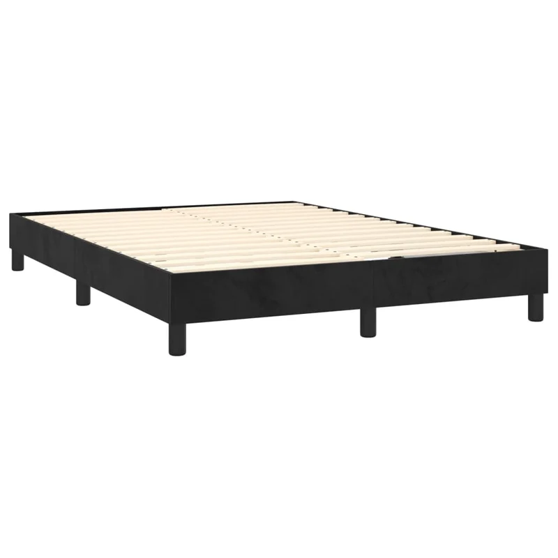 Sommier à lattes sur pieds cadre de lit 140x200 cm tissu velours noir TDL0207012