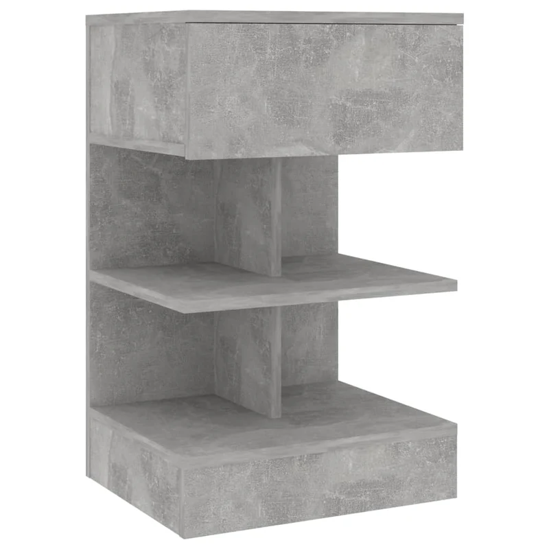 Table de chevet avec étagères ouvertes et tiroir 40 x 35 x 65 cm bois d’ingénierie gris DEC034009