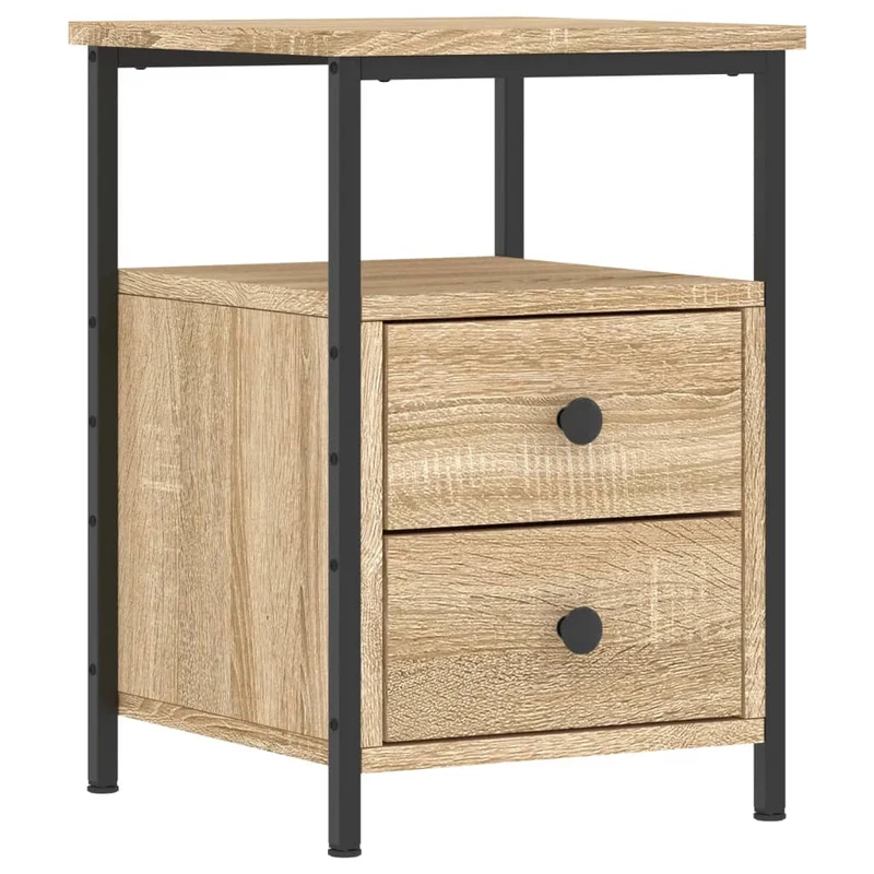 Table de chevet avec tiroirs et étagère 34 x 35,5 x 50 cm bois d'ingénierie couleur chêne DEC033804