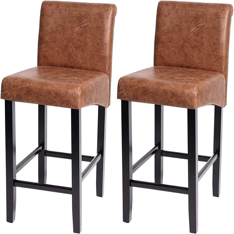 Lot de 2 tabourets de bar en synthétique aspect daim marron vieilli pieds foncé TDB04008