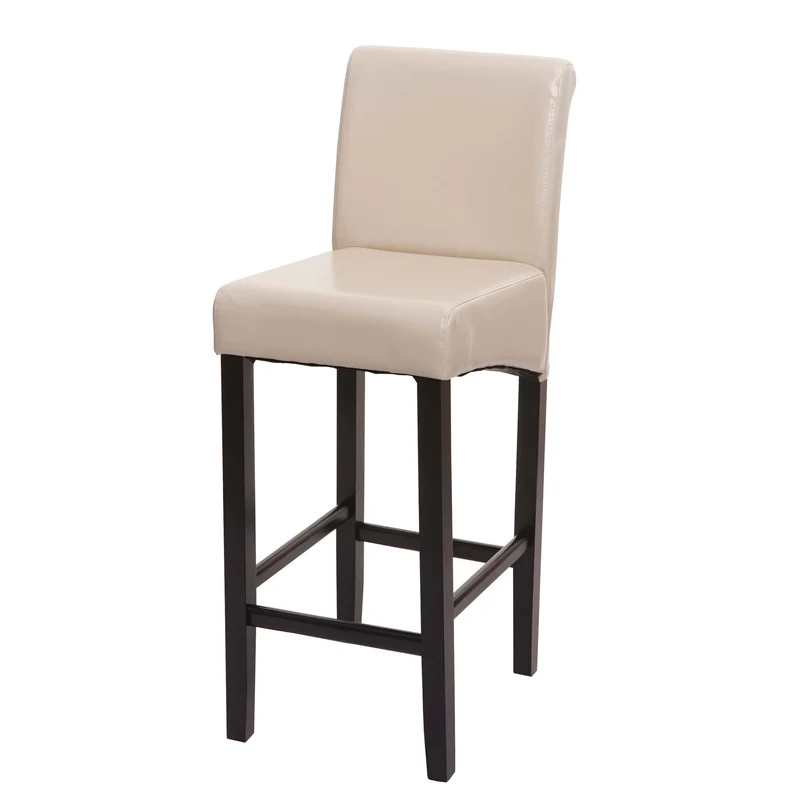 Tabouret de bar chaise haute de bar pieds en bois foncé assise en synthétique crème 04_0001237