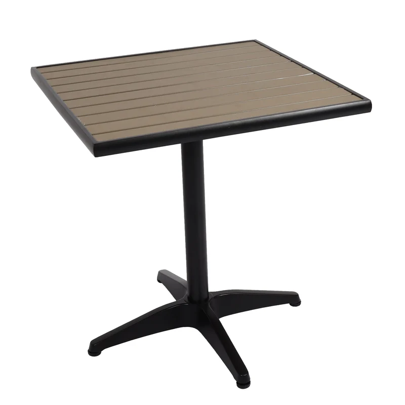 Table de jardin hwc-j95 table de balcon table de bistro restauration e x térieur revêtement aluminium aspect bois noir gris 04_0008534