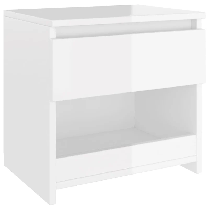 Table de chevet avec tiroir et compartiment 40 x 30 x 39 cm bois d’ingénierie blanc brilliant DEC033445