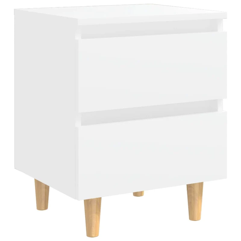 Table de chevet 2 tiroirs avec pieds en pin 40 x 35 x 50 cm bois d'ingénierie blanc DEC033258