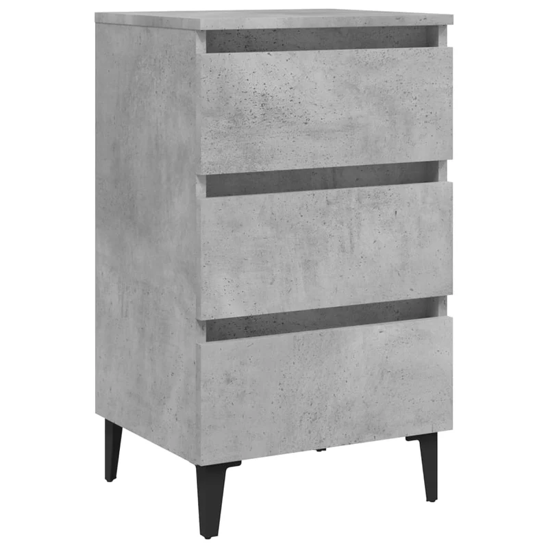 Table de chevet 3 tiroirs avec pieds en métal 40 x 35 x 69 cm bois d'ingénierie gris DEC033248