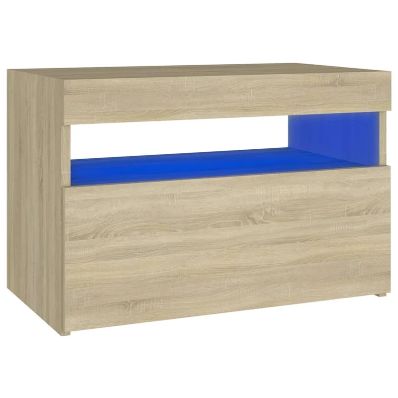 Table de chevet avec lumières LED et compartiment de rangement 60 x 35 x 40 cm bois d'ingénierie couleur chêne DEC033187