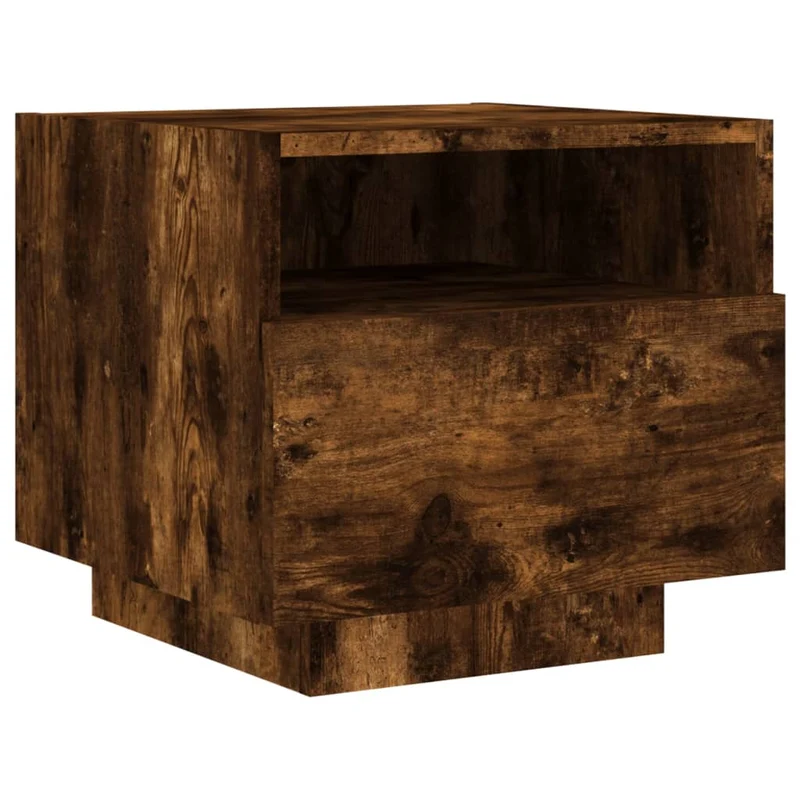 Table de chevet avec lumières LED et tiroir 40 x 39 x 37 cm bois d'ingénierie marron DEC033175
