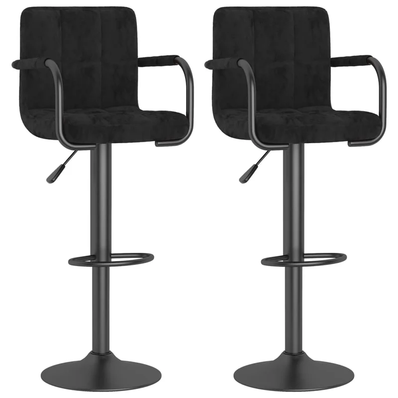 Lot de 2 tabourets de bar chaises hautes avec accoudoirs en velours noir et acier DEC029823