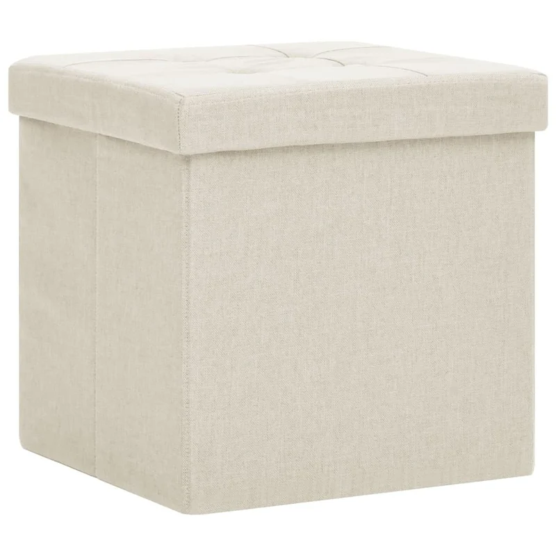 Tabouret assise pouf de rangement pliable 38 x 38 x 38 cm en tissu blanc crème DEC026342
