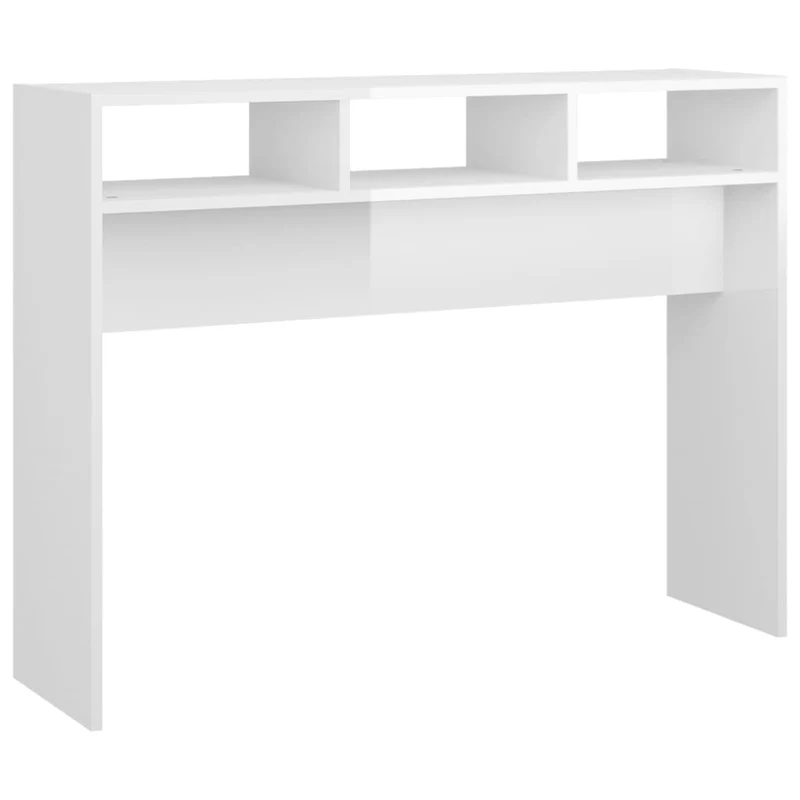 Table console d'entrée fonctionnel et stylé avec compartiments de rangement 105 x 30 x 80 cm bois d'ingénierie blanc brilliant DEC031726
