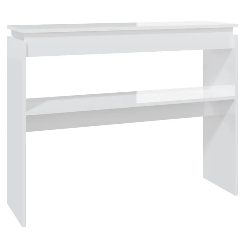 Table console d'entrée fonctionnel et stylé avec étagères 102 x 30 x 80 cm bois d'ingénierie blanc brilliant DEC031725