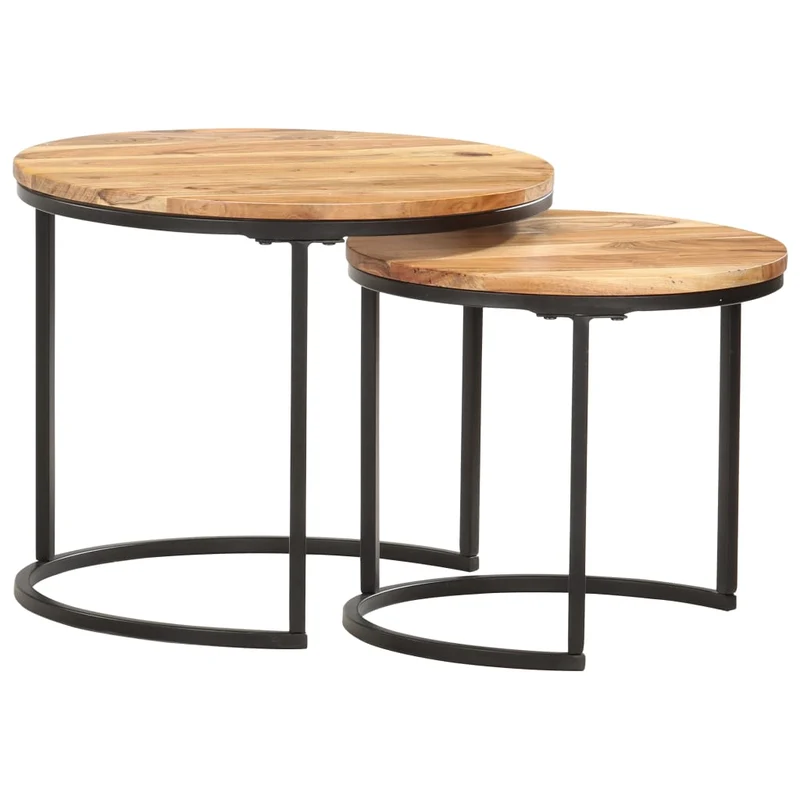 Ensemble de deux tables basse tables d'appoint gigognes en bois d'acacia et fer DEC031318