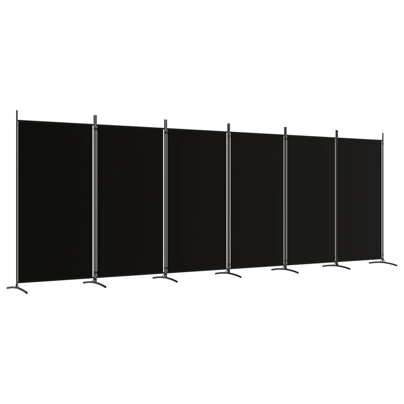 Séparateur de pièce cloison 6 panneaux 520 x 180 cm tissu noir et fer DEC031121
