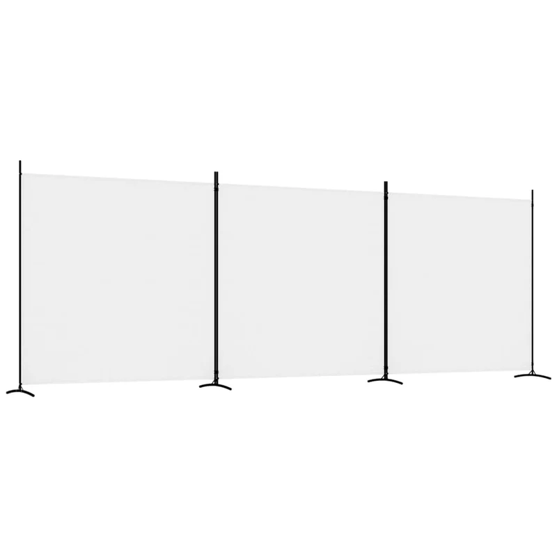 Paravent séparateur de pièce cloison 3 panneaux 525 x 180 cm tissu blanc et fer DEC030745