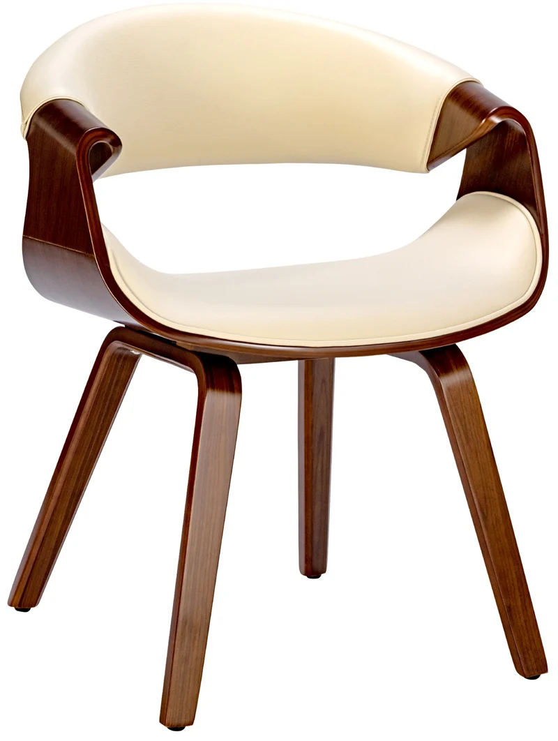 Chaise de salle à manger fauteuil de bureau sans roulette assise en synthétique crème pieds en bois FAL101552