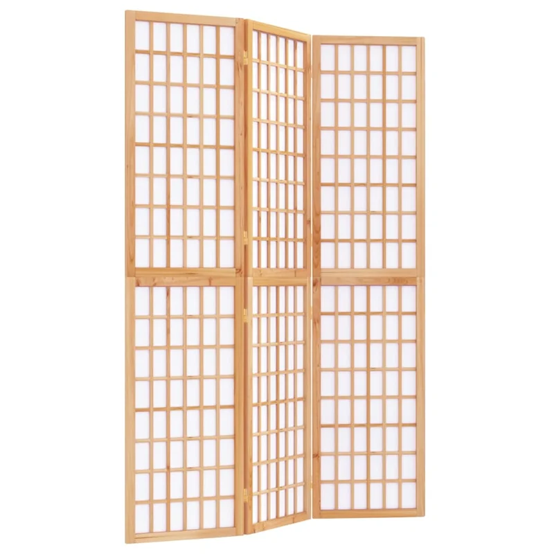 Paravent séparateur de pièce cloison pliable 3 panneaux x 120 x 170 cm bois de sapin marron et papier de riz DEC031175