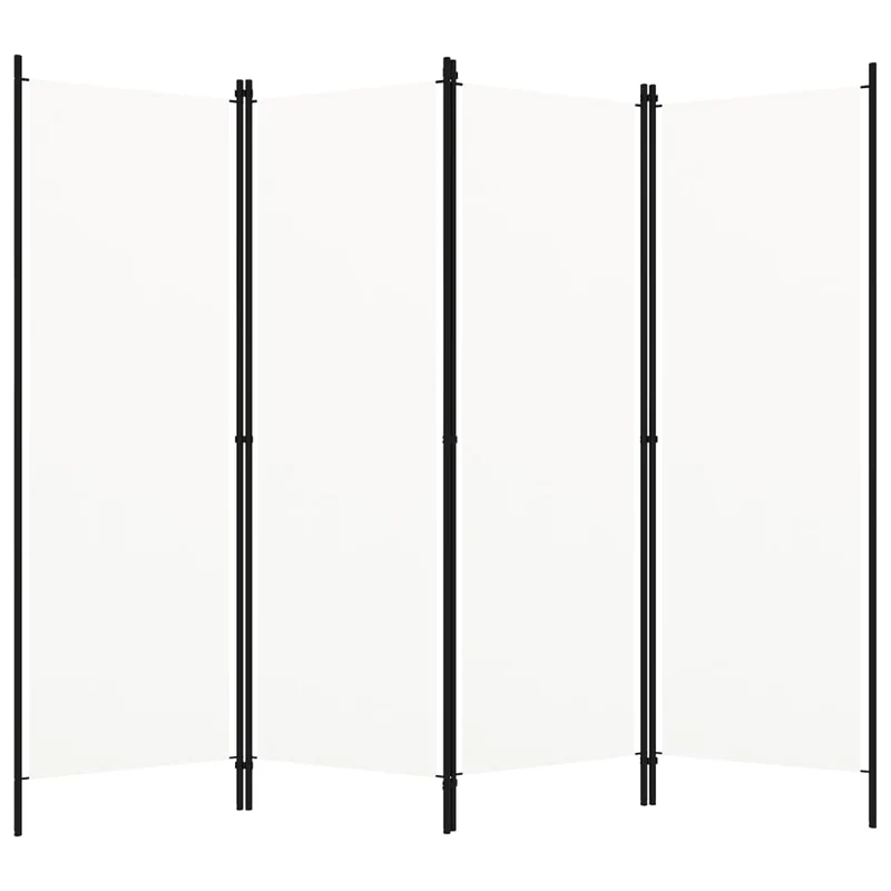 Paravent séparateur de pièce cloison 4 panneaux 200 x 180 cm en tissu blanc et fer DEC030838