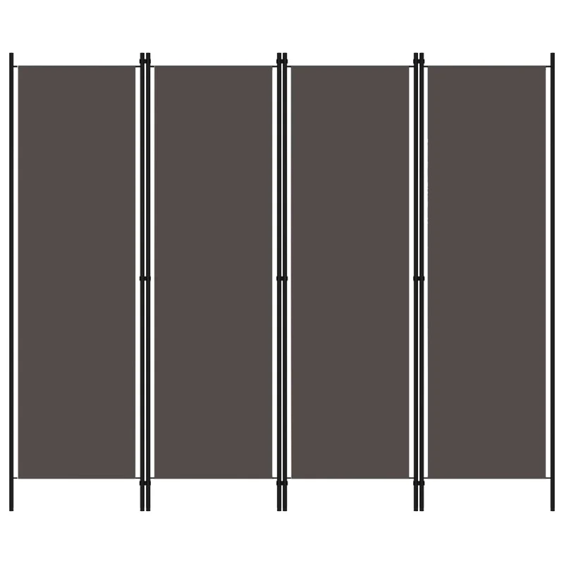 Paravent séparateur de pièce cloison 4 panneaux 200 x 180 cm en tissu anthracite et fer DEC030823