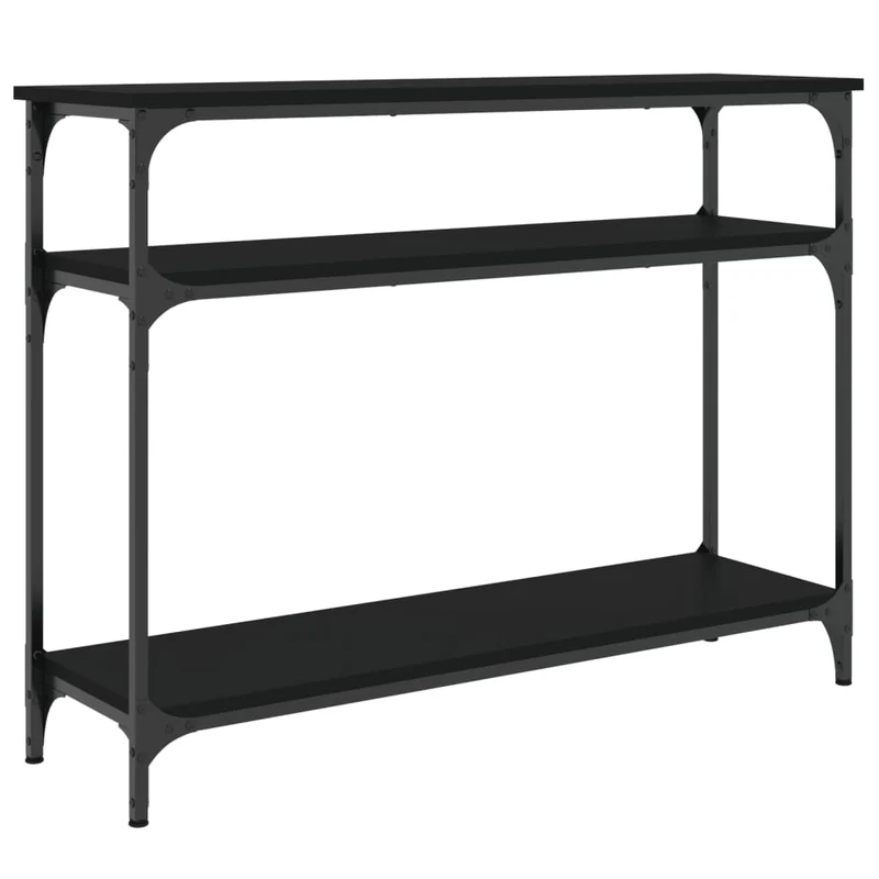 Table d'appoint console pratique avec étagères de rangement 100 x 29 x 75 cm bois d'ingénierie et métal noir DEC032064