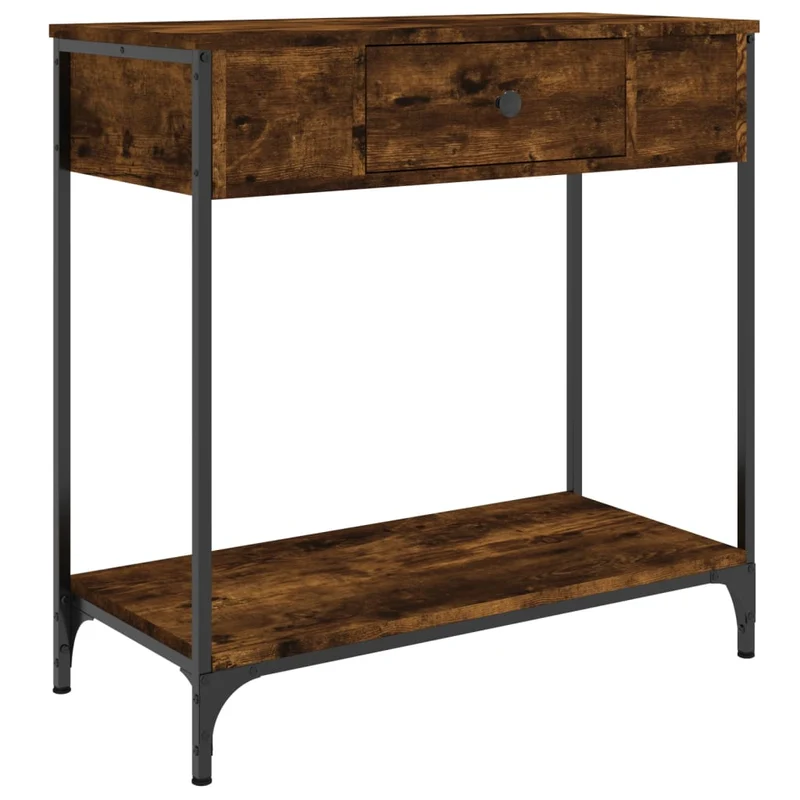 Table d'appoint console pratique avec tiroirs pour une entrée organisée 75 x 34,5 x 75 cm bois d'ingénierie marron et métal DEC031813