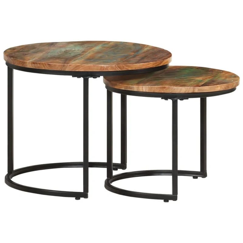 Set de 2 tables basse gigognes en bois de récupération et fer DEC031320