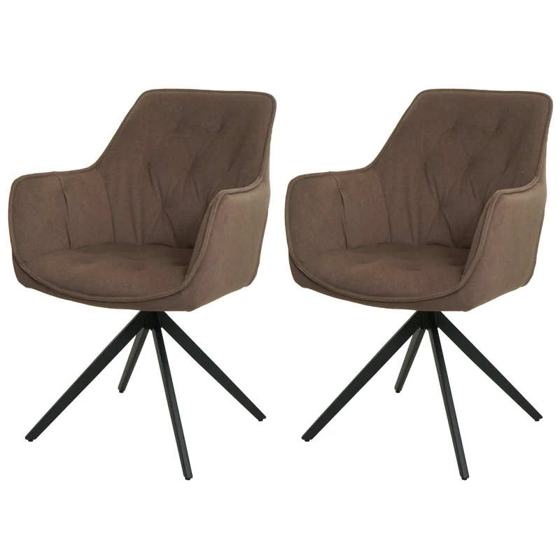 Lot de 2 chaises de salle à manger rembourrée avec accoudoir rotatif métal et tissu marron 04_0007376