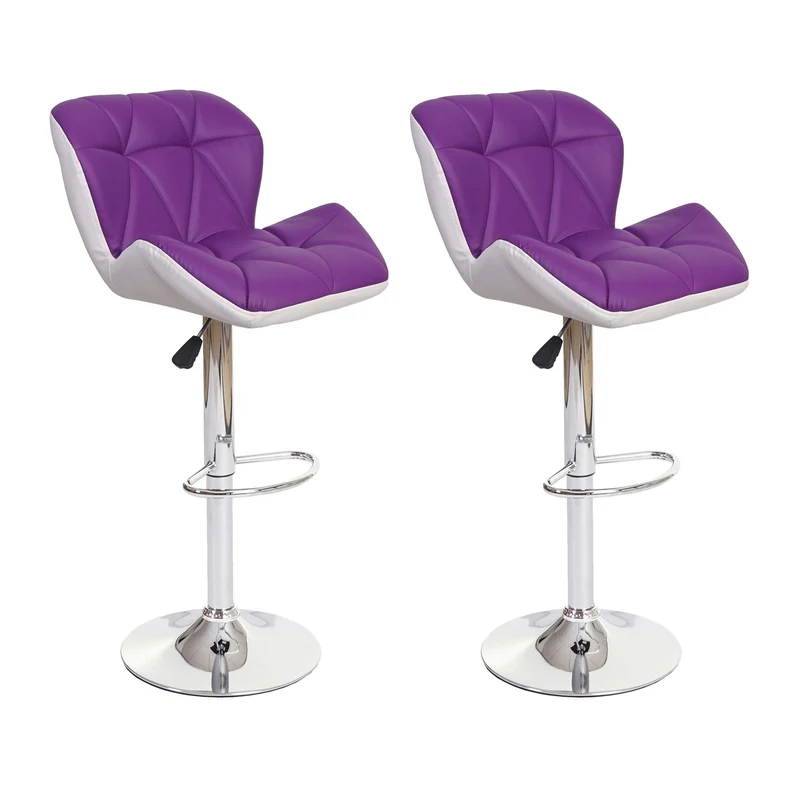 2x tabourets de bar chaise de comptoir hauteur réglable en synthétique violet cadre en acier chromé 04_0000118