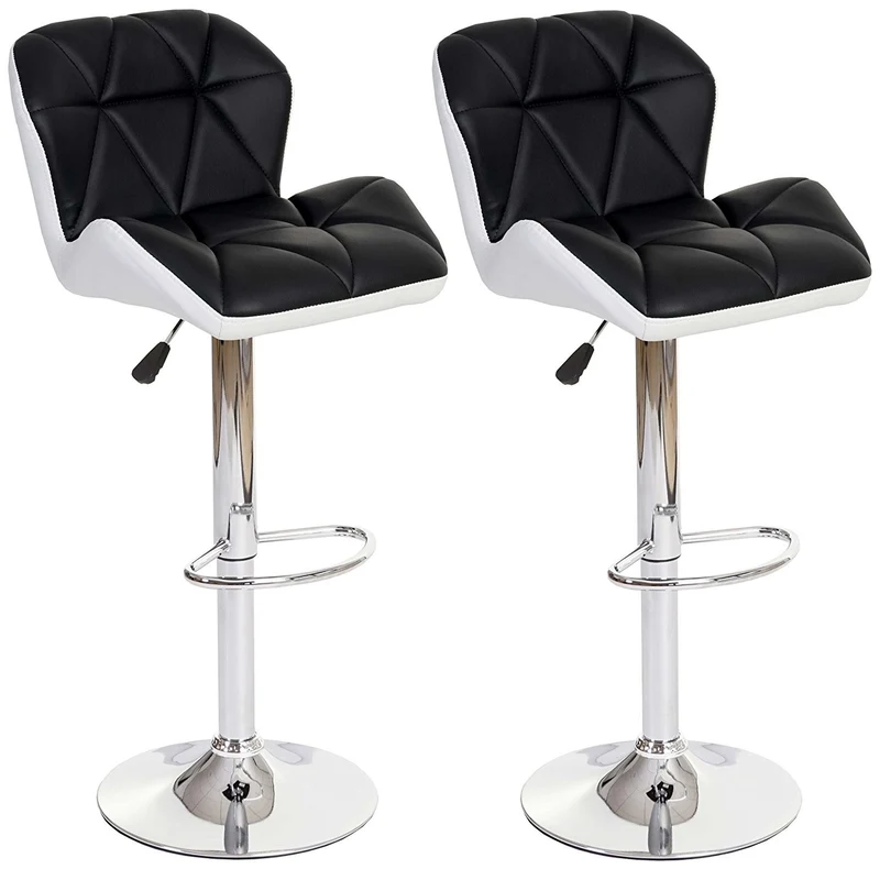 Lot de 2 tabourets de bar avec repose-pieds synthétique anthracite et blanc TAB04020