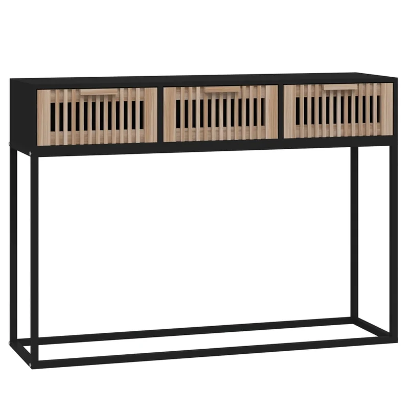 Meuble d'entrée table console design élégant avec tiroirs 105 x 30 x 75 cm bois d'ingénierie et fer noir DEC032094